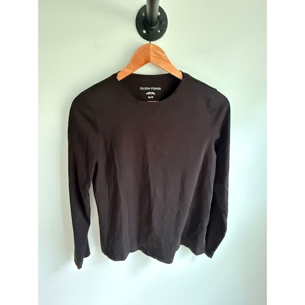 Eileen Fisher Womens XS Black Long Sleeve Crewneck Tee Shirt Peru Minimalist Top
